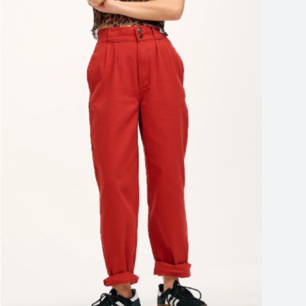 Lucy & Yak Red High-Waisted Relaxed Fit Pant